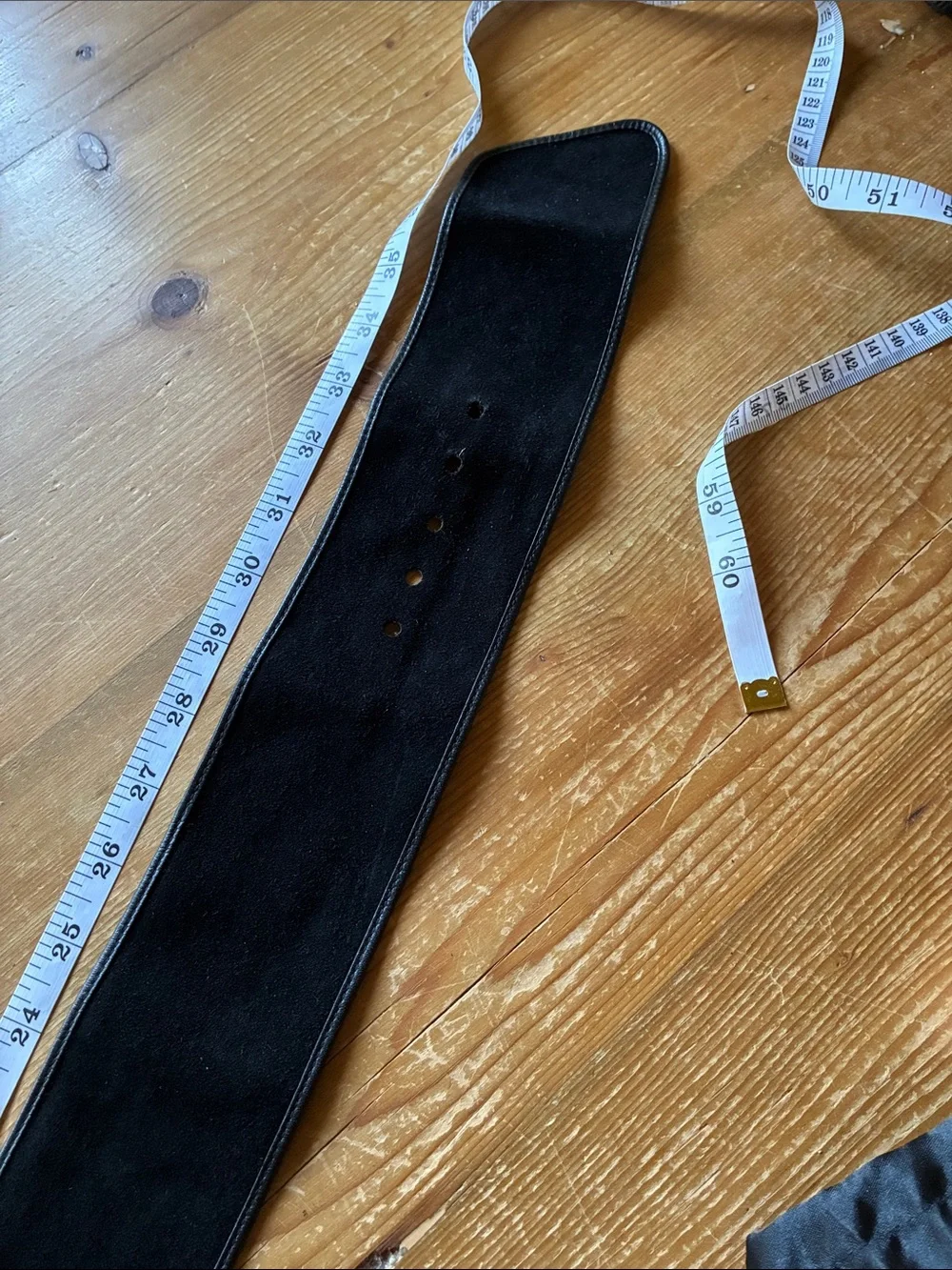 Vintage Anne Klein for Calderon Black Suede Large Gold Buckle Wide Belt